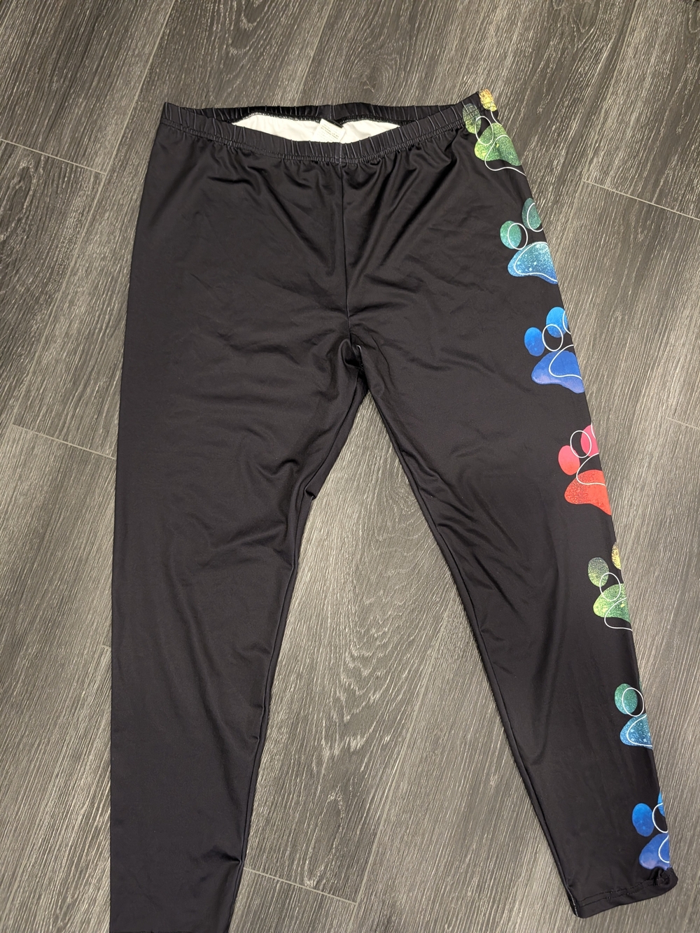 Black Leggings with Rainbow Paw Print Side Detail